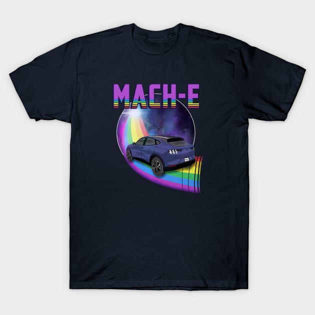 Mach-E Rides the Rainbow Galaxy in Infinite Blue T-Shirt by zealology